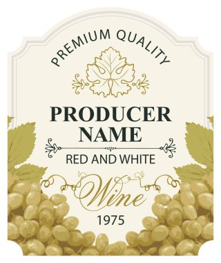 Çeşitli arka planlarda şekillendirilmiş çerçevelerde gerçekçi yeşil üzümler ve kaligrafik yazıtlarla etiketlenmiş şarap etiketleri. Vektör çizimi. Kaliteli şarap koleksiyonu