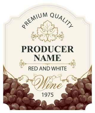 Çeşitli arka planlarda şekillendirilmiş çerçevelerde kırmızı üzüm ve kaligrafik yazıtlarla dolu gerçekçi etiketler. Vektör çizimi. Kaliteli şarap koleksiyonu