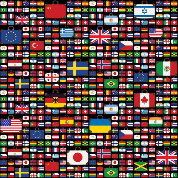 Vektornahtloses Muster Mit Reisekoffern Den Farben Der Flaggen Verschiedener Länder — Stockvektor
