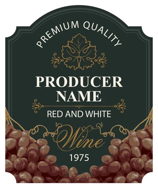 Etiquetas Vino Con Racimos Realistas Deliciosas Uvas Rojas Inscripciones Caligráficas — Vector de stock