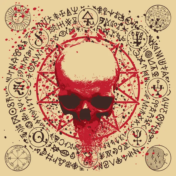 Vector Illustration People Skull Pentagram Occult Witchcraft Signs Symbol Satanism — Stock Vector