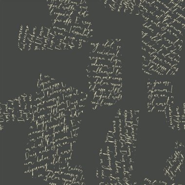 Seamless pattern with collage of letters with handwritten text Lorem Ipsum. Vector background in retro style with imitated text. Suitable for wallpaper design