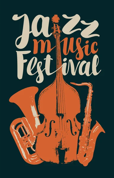 Vector Vintage Αφίσα Για Τζαζ Φεστιβάλ Ζωντανής Μουσικής Τρομπέτα Πνευστών — Διανυσματικό Αρχείο