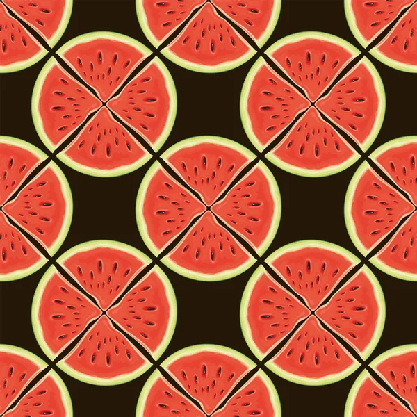 Fruit Seamless Pattern Ornament Red Sweet Watermelon Slices Vector Repeating — Stock Vector