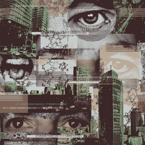 Абстрактный Бесшовный Рисунок Человеческими Глазами Городские Пейзажи Гранж Текстуре Хаотический — стоковый вектор