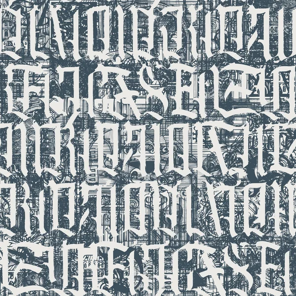 Seamless Pattern Ornate Gothic Letters Monochrome Repeating Background Ancient Latin — стоковый вектор