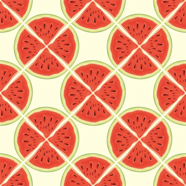 Fruchtnahtloses Muster Mit Einem Ornament Aus Roten Süßen Wassermelonenscheiben Vector — Stockvektor