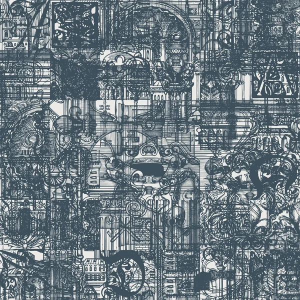 Abstraktní Grunge Bezproblémový Vzor Starověké Architektuře Umění Ručně Kreslené Vektorové — Stockový vektor