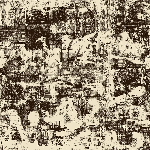 Абстрактный Гранжевый Бесшовный Рисунок Хаотичным Слоем Старинных Архитектурных Элементов Старинных — стоковый вектор