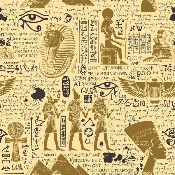 Patrón Sin Costuras Tema Del Antiguo Egipto Con Imágenes Color — Vector de stock
