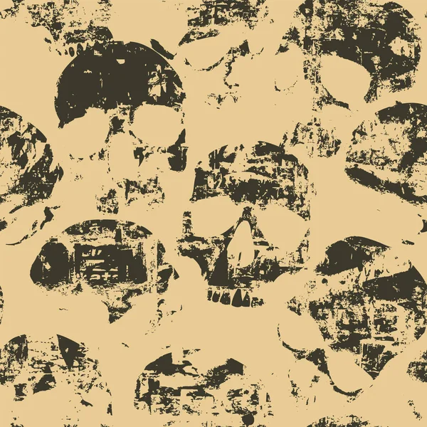 Bezešvé Vzory Lidskými Lebkami Vektorové Pozadí Zlověstně Usmívajícími Lebkami Grunge — Stockový vektor