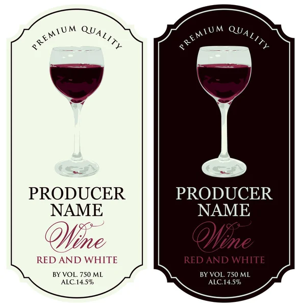 Set Vector Red Wine Labels Glass Wine Retro Stile — Stock Vector