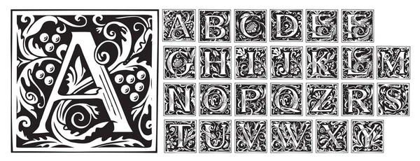 Вінтажний Алфавіт Векторний Набір Мальованих Середньовічних Прикрашений Початковими Літерами Алфавіту — стоковий вектор