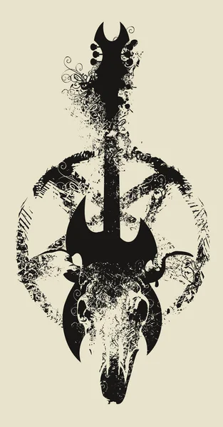 Vektorzeichen Illustration Mit Einer Gitarre Und Dem Schädel Einer Kuh — Stockvektor