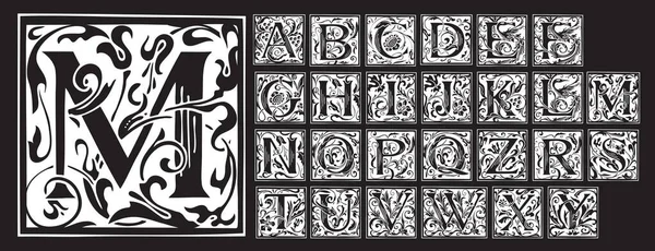 Alfabeto Vintage Insieme Vettoriale Lettere Medievali Disegnate Mano Alfabeto Iniziale — Vettoriale Stock