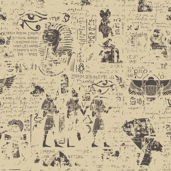 Bezproblémový Vzor Starověké Egyptské Téma Obrazy Egyptských Bohů Ručně Psaný — Stockový vektor