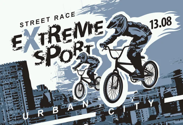 Bannière Vectorielle Flyer Avec Cycliste Sur Vélo Mots Sport Extrême — Image vectorielle