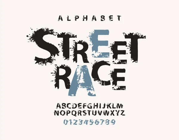 Street Race Schriftzug Mit Flecken Grunge Stil Splash Alphabet Vektorsatz — Stockvektor