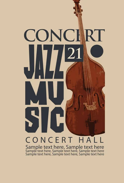 Vector Vintage Poster Jazz Festival Concert Live Music Double Bass — Stock Vector