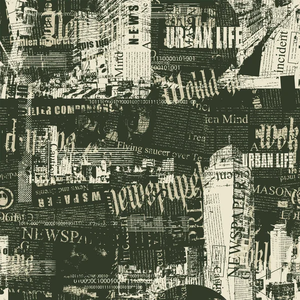 Αφηρημένη Grunge Αδιάλειπτη Μοτίβο Εφημερίδα Περιοδικό Και Αστικά Τοπία Σύγχρονο — Διανυσματικό Αρχείο