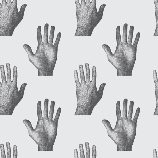 ベクターシームレスなパターン背景黒と白の人間の手のひらの手 — ストックベクタ
