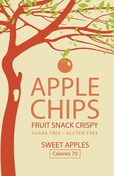 Empaquetado Banner Etiqueta Vector Para Chips Manzana Con Árbol Dibujo — Archivo Imágenes Vectoriales