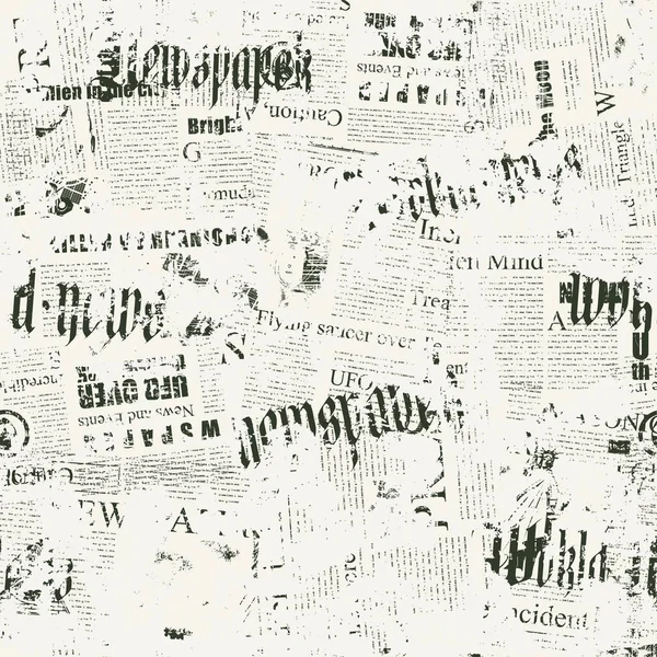Abstraktes Nahtloses Muster Mit Chaotischen Schichtungen Von Zeitungstexten Illustrationen Überschriften — Stockvektor