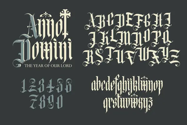 Latijnse Zin Uit Geboorte Van Christus Gotisch Lettertype Volledige Set — Stockvector