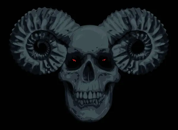 Vector Illustration Human Skull Horns Ram Grunge Style Symbol Satanism — Stock Vector