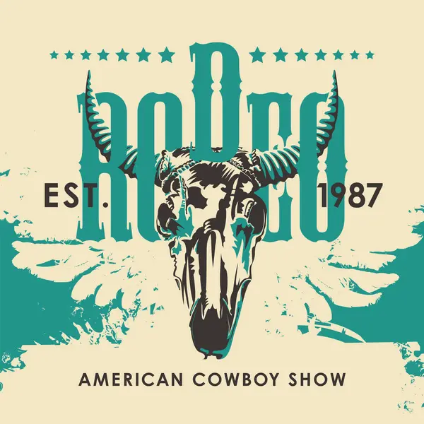 Banner Para Show Rodeio Cowboy Estilo Retro Ilustração Vetorial Com —  Vetores de Stock