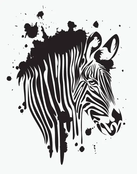 Disegno Vettoriale Una Testa Zebra Macchie Colore Nero Spruzzi Vernice Illustrazione Stock