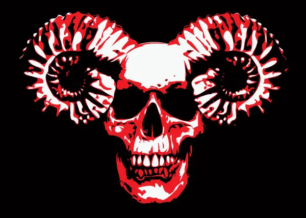 Vector Illustration Human Skull Horns Ram Grunge Style Symbol Satanism — Stock Vector