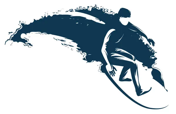 Vektor Svart Och Vit Ritning Surfare Bräda Rider Vågorna Till Vektorgrafik