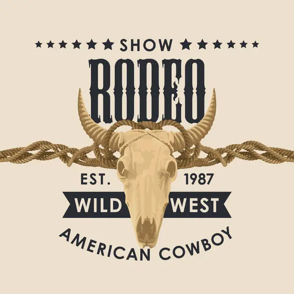 Banner Para Espectáculo Rodeo Cowboy Ilustración Vectorial Con Cráneo Toro Ilustraciones de stock libres de derechos