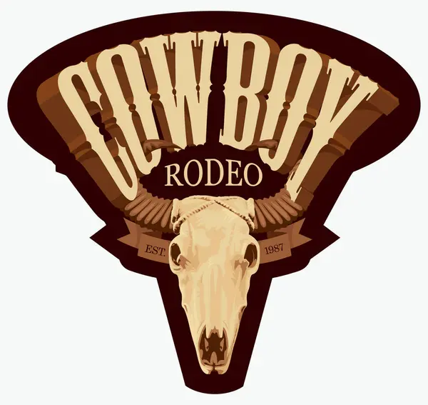 Vektoremblem För Cowboy Rodeo Show Dekorativ Illustration Med Skalle Tjur Stockvektor
