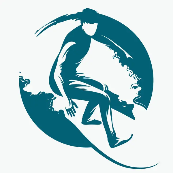 Logo Vettoriale Monocromatico Cerchio Disegno Surfista Una Tavola Cavalcando Onde Illustrazioni Stock Royalty Free