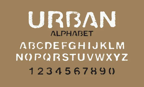 Latin Ábécé Betűkészlete Számai Betűtípus Urban Stencil Grunge Style Jogdíjmentes Stock Vektorok