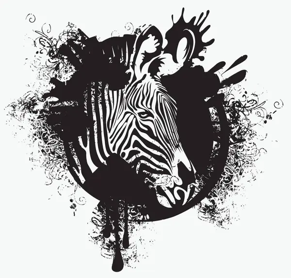 Vektorrajz Egy Zebrafejről Egy Körben Fekete Festékfoltokkal Fröccsenésekkel Logóhoz Vagy Stock Illusztrációk
