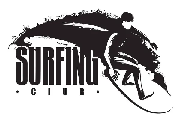 Logo Banner Vettoriale Monocromatico Disegno Surfista Una Tavola Che Cavalca Illustrazioni Stock Royalty Free
