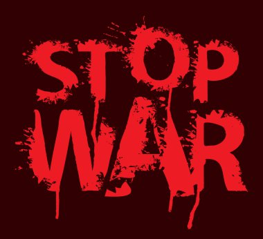 Vektör yazıtları savaşı durdurur, lekelerden harflerle yazılır ve siyah arka planda kan damlaları olur.