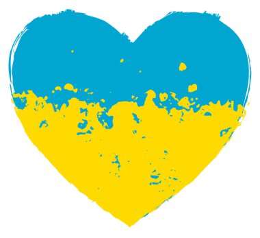 Kalbin damladan yapılmış vektör işareti ve Ukrayna 'nın sarı mavi bayrağı. Aşkın ve huzurun işareti