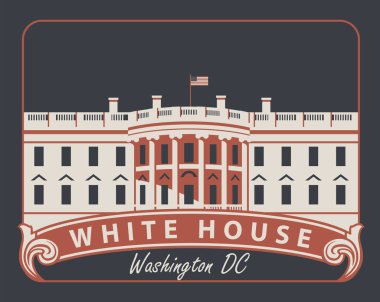 Washington DC 'deki Beyaz Saray' ın siyah arka planı üzerinde eski tarz yazıtlar ve resmi olan vektör illüstrasyon pankartı