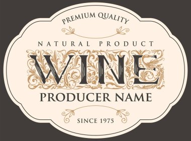 Şarap için el yazması süslemeli, klasik tarzda bir pankart ya da etiket. Tasarım ögesi, logo, broşür, davetiye, menü, şarap listesi, amblem, çıkartma için uygun,