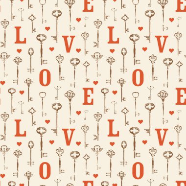 Aşk ve Sevgililer Günü temasında kusursuz bir düzen var. Anahtarlar, kalpler ve ilk harflerle. Elle çizilmiş resimlerle soyut bir arkaplan. Duvar kağıdı, ambalaj kağıdı, kumaş için uygun.