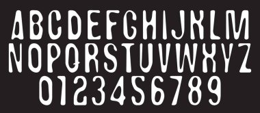 Vektör yuvarlak asimetrik basit yazı tipi. Latin alfabesi harfleri ve sayıları belirlendi