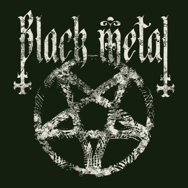 Okültizm ve cadılık üzerine taşıyıcı pankart, gotik yazı tipiyle yazılmış Death Metal müzik ters haç ve satanik pentagram. Poster ve CD disk kapağı için kullanılır