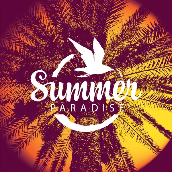 El yapımı seyahat afişi, palmiye ağacı ve eski kağıt arka planda 