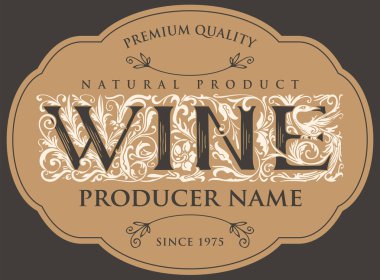 Şarap markası ya da etiketi el yazması harfleri ve üzümlü vintage tarzında. Tasarım elemanı, logo, broşür, davetiye, menü, şarap listesi, etiket, etiket için uygun. Kullanılan yapay zeka yok