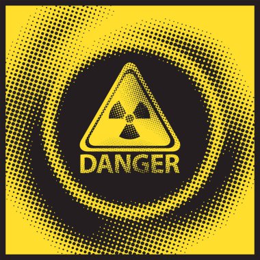 Nükleer savaş temalı vektör pankartı, radyasyon tehlikesi işaretli nükleer santral felaketi piksel arkaplanda radyasyon kirliliği simülasyonu. Kullanılan yapay zeka yok