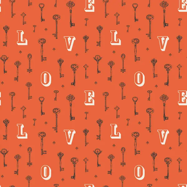 Aşk ve Sevgililer Günü temasında kusursuz bir düzen var. Anahtarlar, kalpler ve ilk harflerle. Elle çizilmiş resimlerle soyut bir arkaplan. Duvar kağıdı, ambalaj kağıdı, kumaş için uygun.